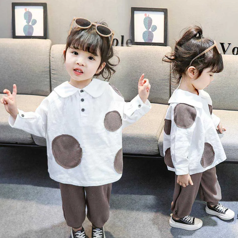 Одежда для девочек свободная рубашка и штаны комплект из 2 предметов Модный