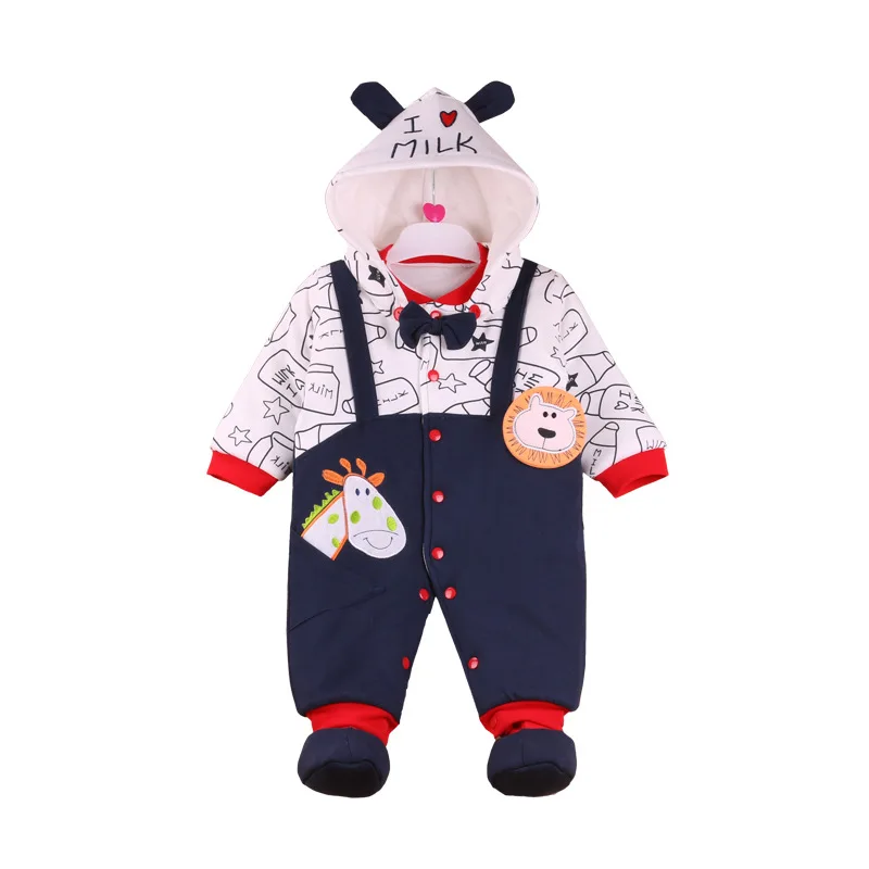 Синий Winter Baby Romper For Newborn Girls Warm Thick Toddler Baby Jumpsuit Overalls Cute Baby Boy Rompers Infant Clothing 3-12M - Цвет: Синий