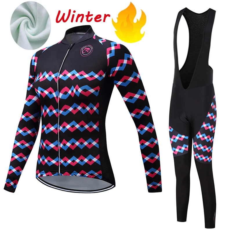 Зимняя Термоодежда из флиса комплекты одежды для велоспорта Женский костюм