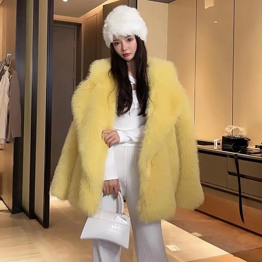 Winter Oversized Thicker Warm White Furry Faux Fur Jacket Women Korean Fashion Luxury Long Sleeve Faux Rabbit Fur Coat WY317