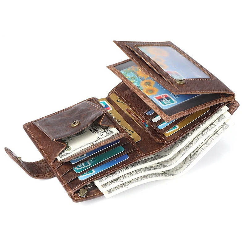 Винтажный Мужской кошелек с защитой от сканирования многофункциональный