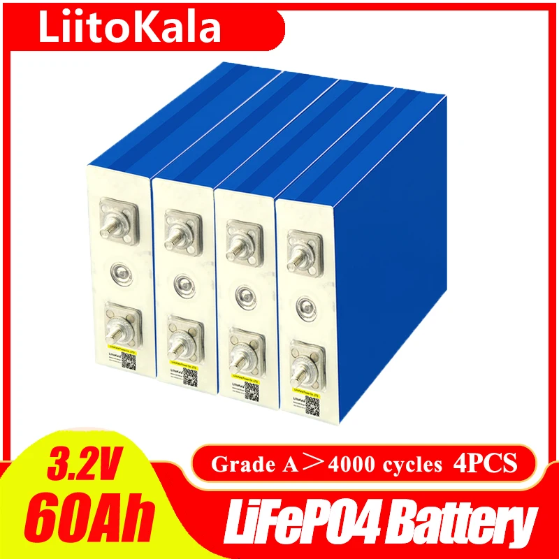 Литиевая батарея LiitoKala, 3,2 В, 60 А · ч, 4000 циклов для самостоятельной сборки, 12 В, 24 В, 36 В, 48 В, для хранения солнечной энергии, RV, панели солнечных ...