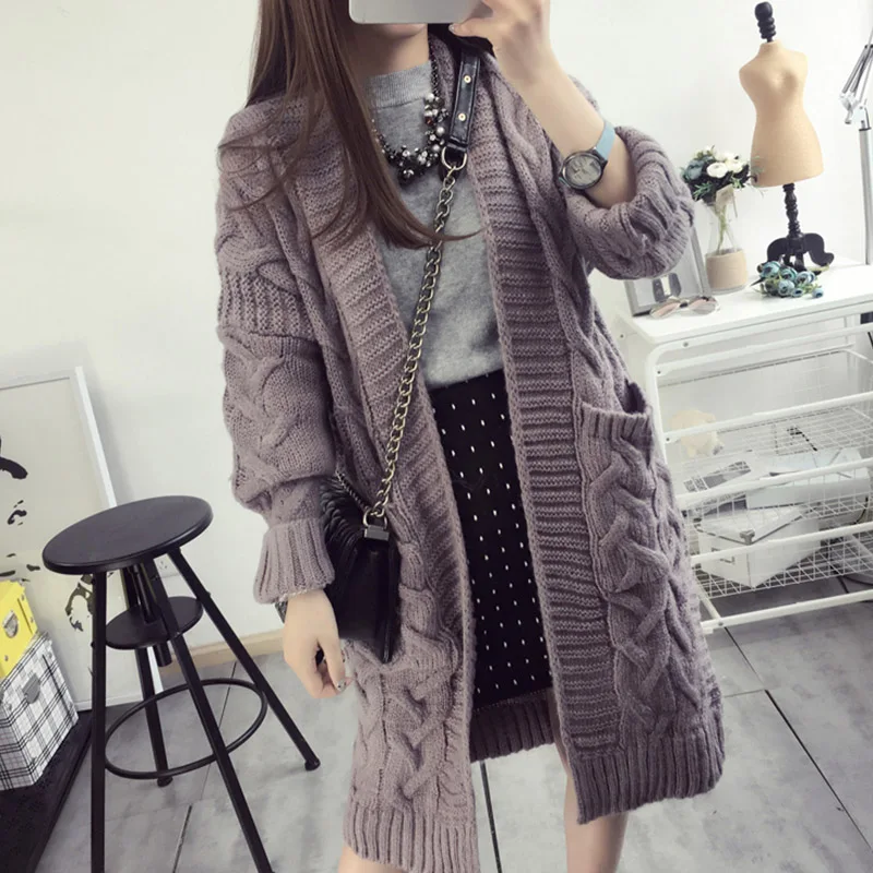 lilac colour Женский кардиган на весну, зиму и осень, модный однотонный кардиган с v-образным вырезом в Корейском стиле, плотный длинный Повседневный Кардиган из мохера - Цвет: lilac colour