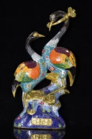 chinese folk collection old bronze cloisonne crane statue a pair a hundred years of good cooperation office ornaments town house