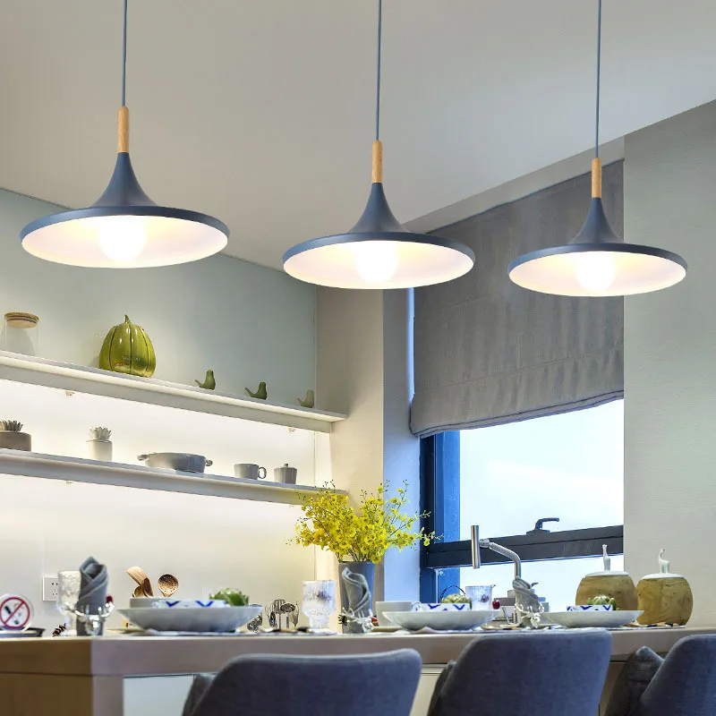 Современный подвесной светильник Железный Абажур деревянный светодиодный для