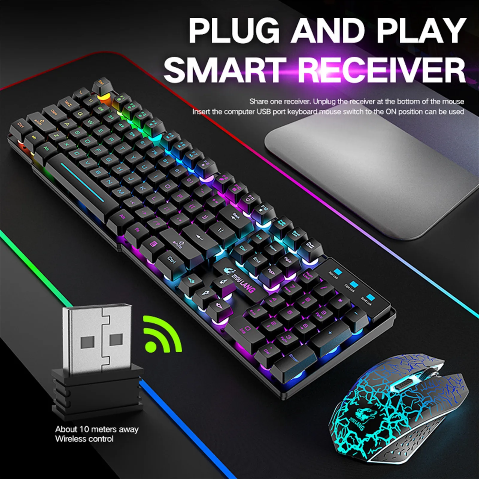 LED Rechargeable Wireless Keyboard Gaming Mouse Sets Rainbow Backlit PC Keypad Ergonomic Wireless Mouse For PC Laptop клавиатура images - 6