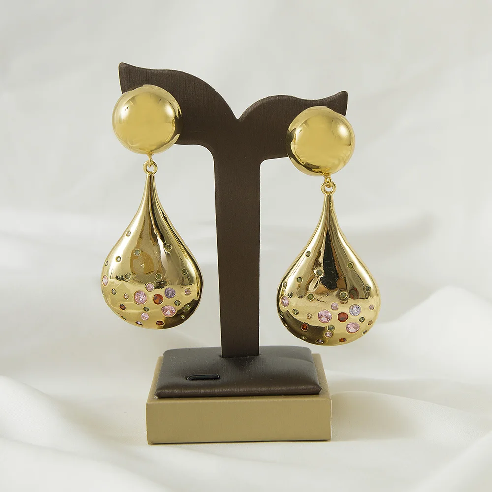 

SUNNESA Big Drop Earrings For Women Colorful Party Design Classical Jewelry Argentina 24K Golden Earrings