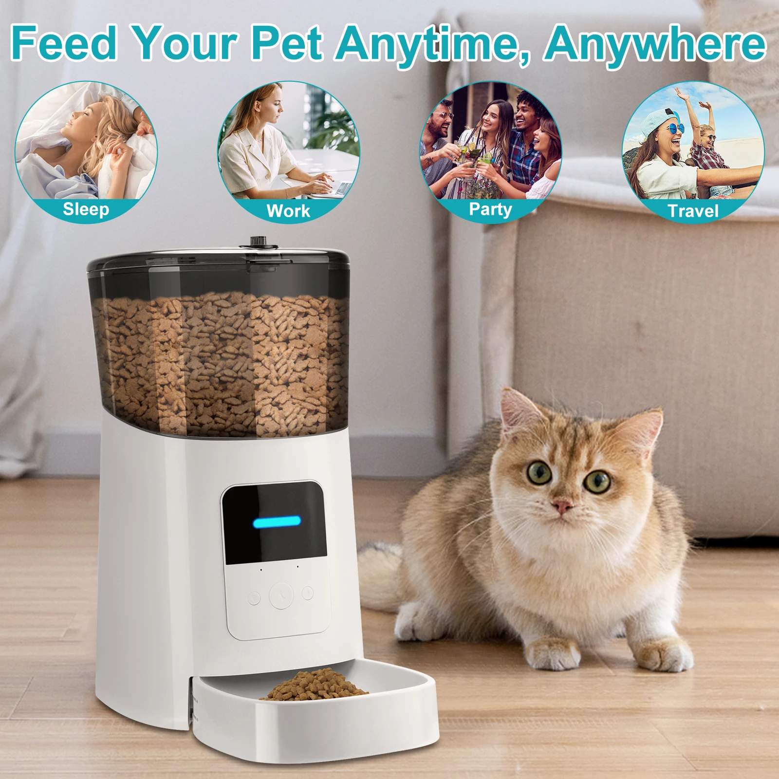 

6L Wi-Fi Automatic Pet Feeder Enabled Smart Feed Dog Cat Feeder Smartphone App For Mobile Voice Recorder Programmable Feeder