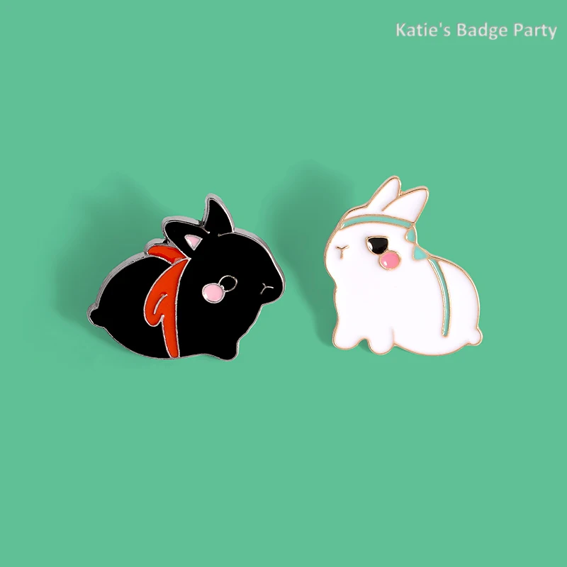 

Rabbit Enamel Pin Black White Brooch Clothes Badge for Bag Lapel Button Cartoon Animal Jewelry Gift for Best Friends