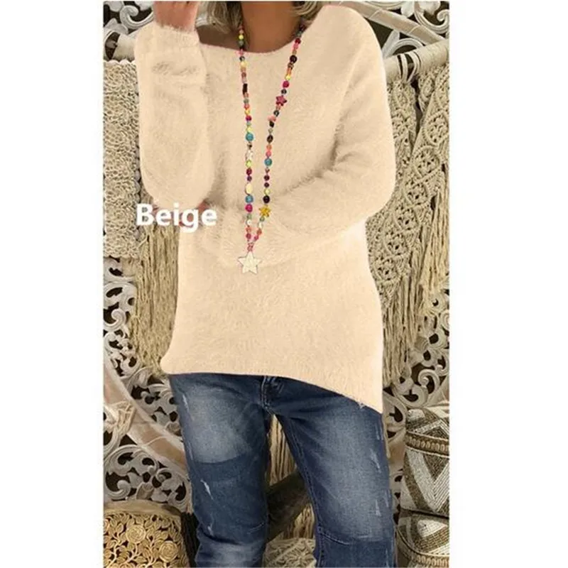 Вязаный Пушистый Плюшевый женский свитер с длинным рукавом розовый милый