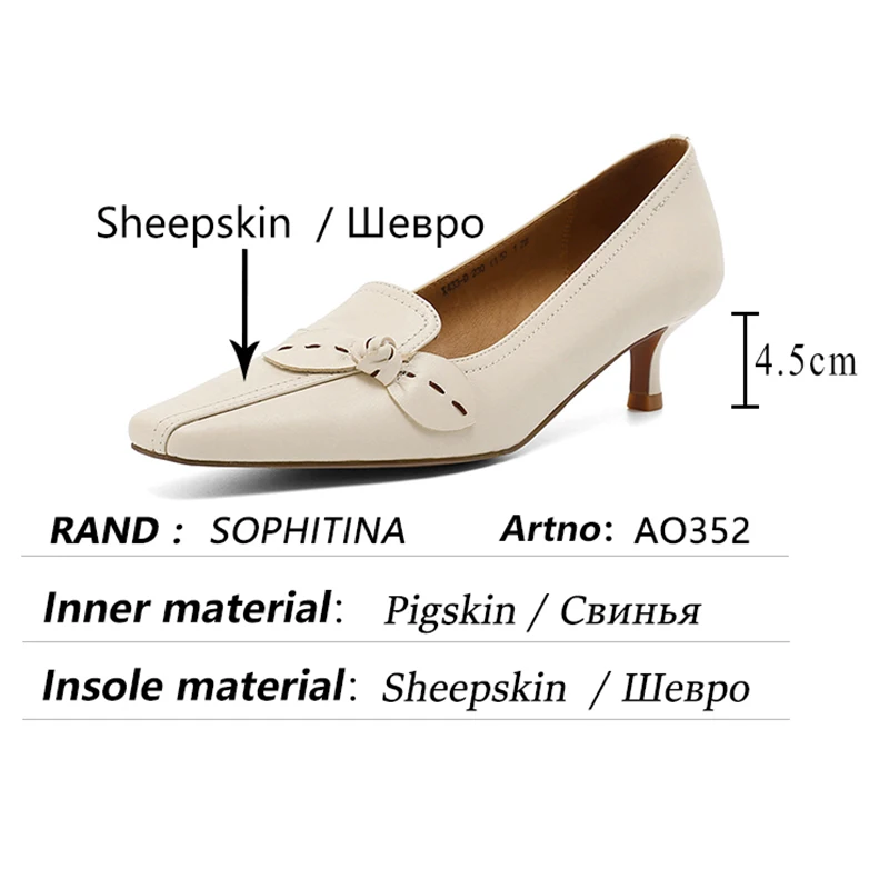 

SOPHITINA Women Shoes Leisure Butterfly-Knot Genuine Leather Shoes Thin Heels Square Toe Spring Fashion Pumps Office Lady AO353