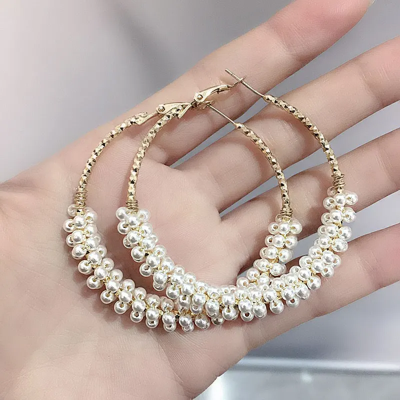 Модные жемчужные серьги цепочки женские элегантные круглые роскошные в форме