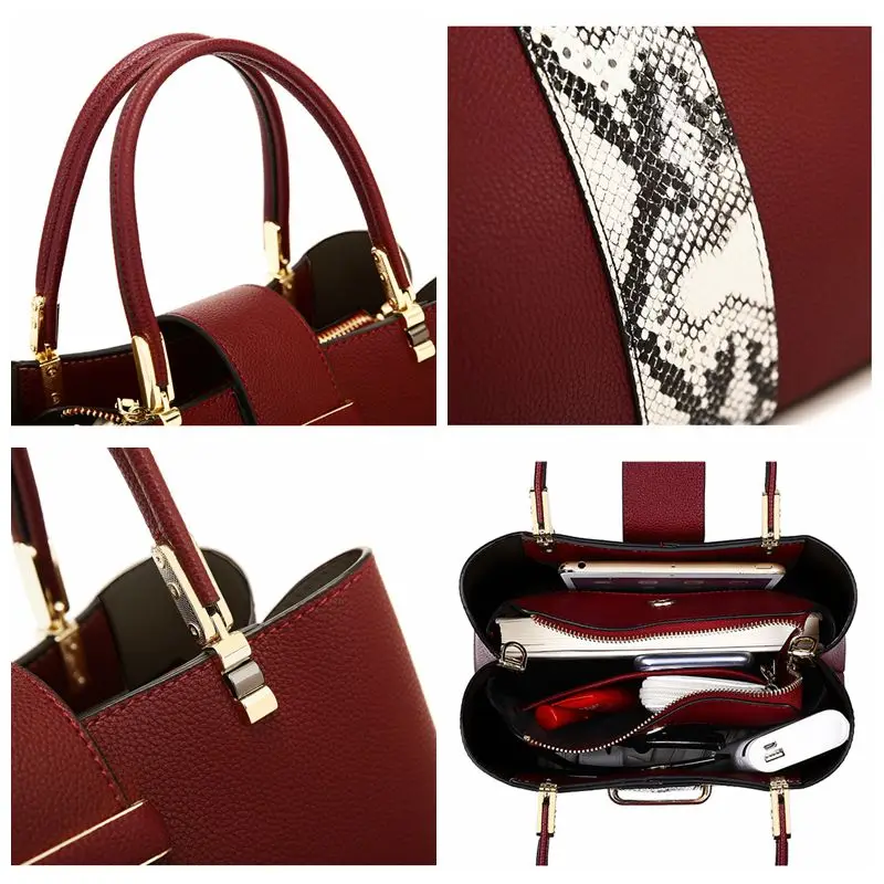 

Serpentine Contrast Color Women Handbag Large capacity Red Shoulder Crossbody Bags for women Fashion Big Bucket Women's bag 2021