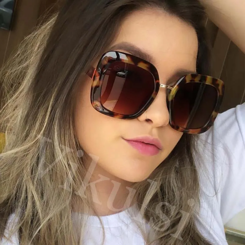 Винтаж квадратный Для женщин солнцезащитные очки Элитный бренд леопардовые