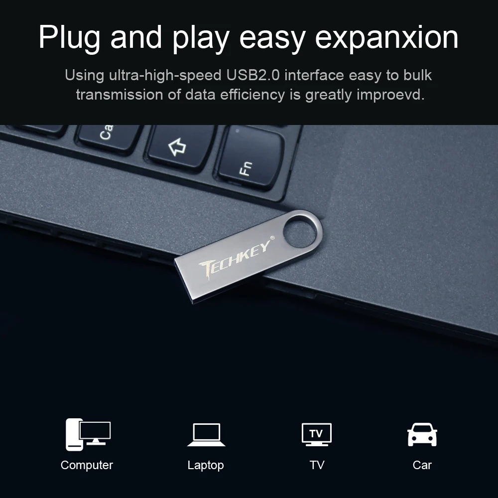 Новинка, TECHKEY, usb флеш-накопитель, 64 ГБ, 32 ГБ, 16 ГБ, 8 ГБ, 4 Гб, флеш-накопитель, флешка, водонепроницаемая, серебристая, u диск, memoria cel, usb флешка, подарок