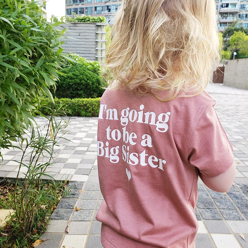 2021 I'm going to be a big Sister Printed Kids Girl Funny Tshirt Short Sleeve Pink Toddler Baby Boy Summer Tops Clothes Child | Мать и