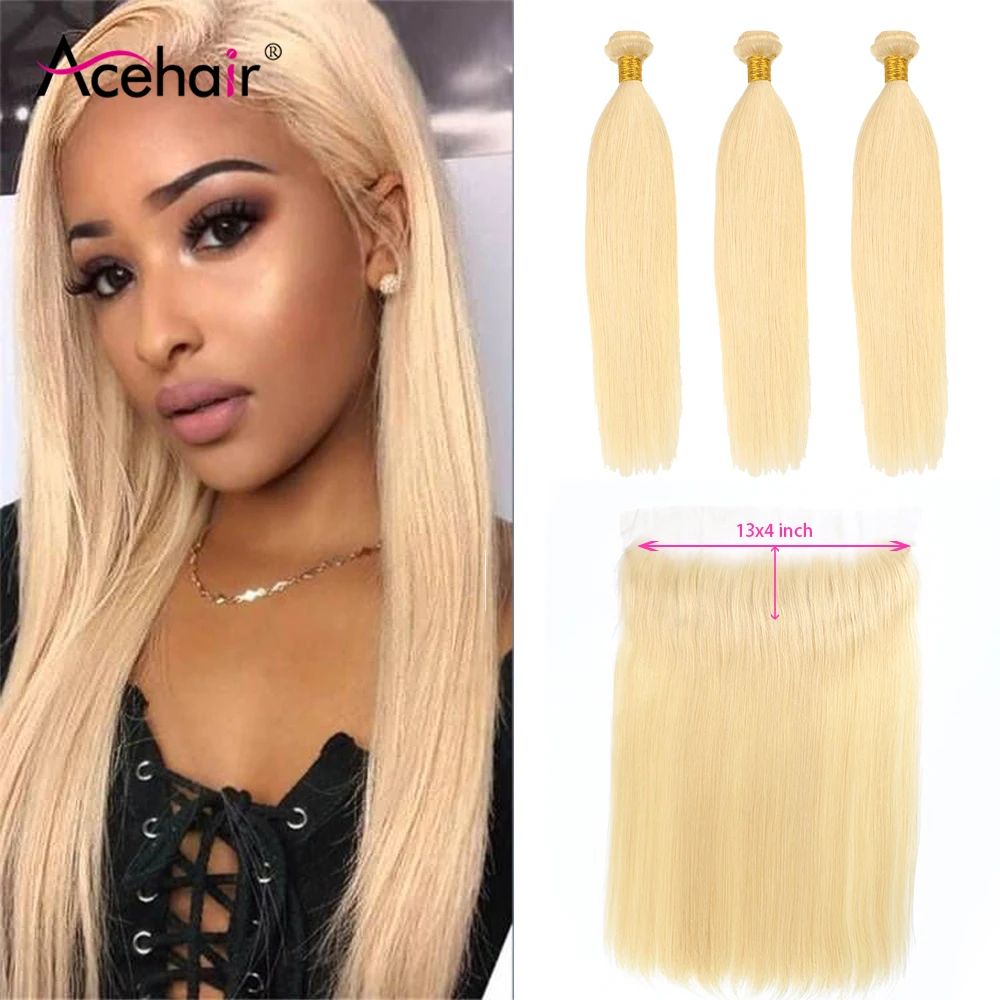 Acehair пряди с закрытием 613 медовый блонд малазийские прямые 10-30 дюймов Remy человеческие волосы плетение Кружева Фронтальная Закрытие с 3 бу