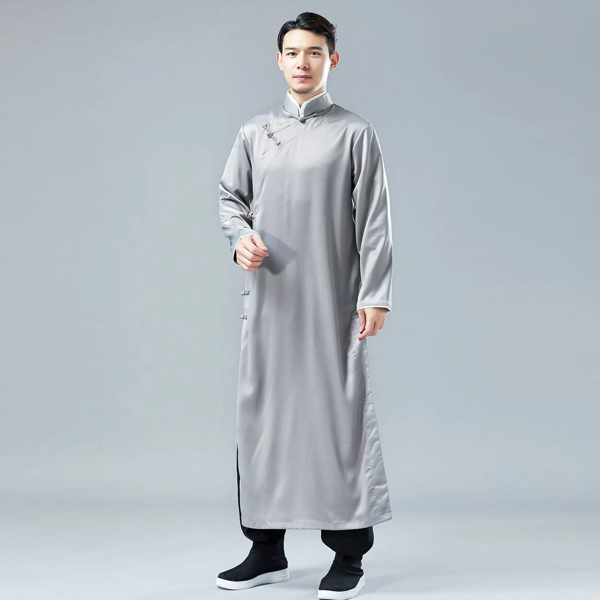 Chinese Style Men Traditional Robe Gown Loose Casual Mantle Tang Suit Ancient Mandarin Collar Hanfu Retro Button Clothing images - 6