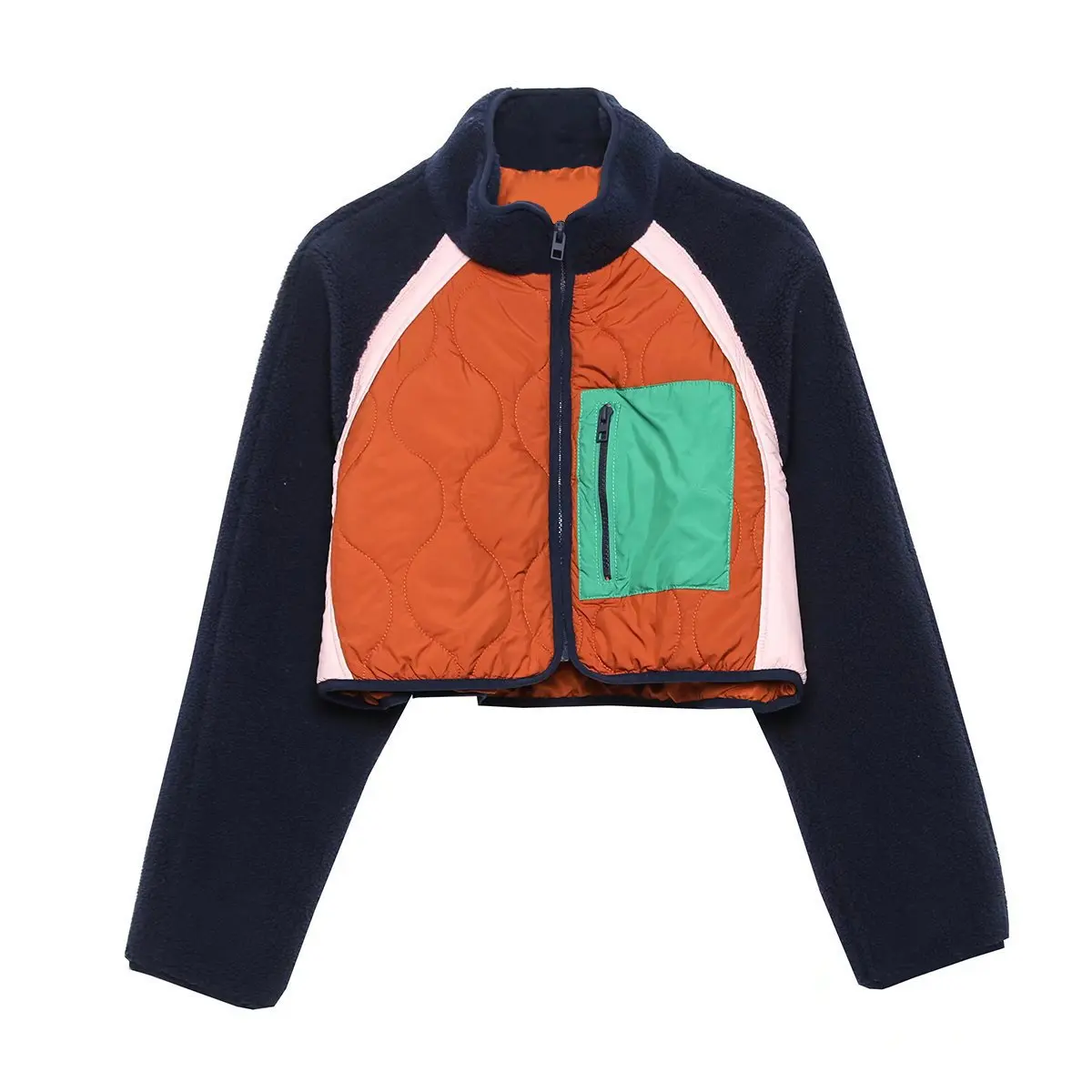 

2021 осень-зима, модный флисовый укороченный топ в стиле пэчворк, женские парки, женские пальто и куртки