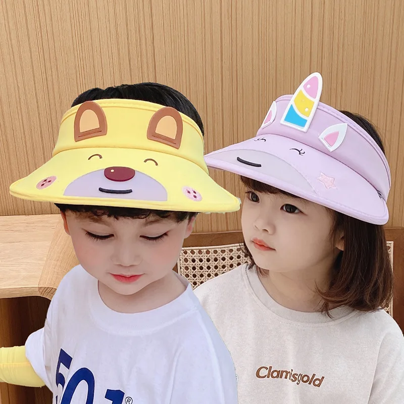 

2021 New Fashion Summer Panama Cap Visor Hat Children Cartoon Bear Rabbit Beach Sun Cap Newborn Baby Wide Brim Hat Sombreros