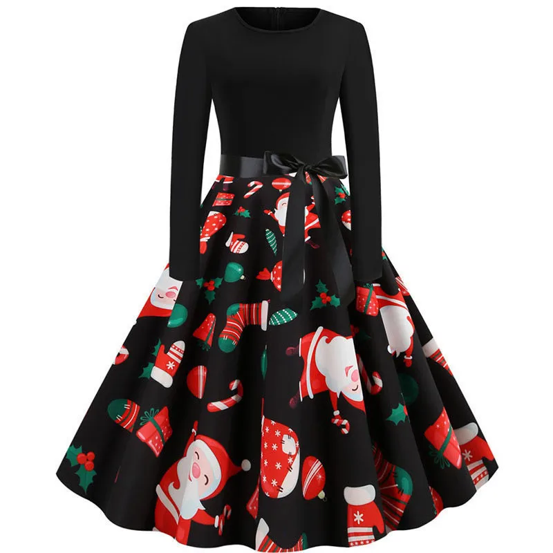 Robe Femme 2019 Autumn Winter Christmas Dress Women Long Sleeve Print Elegant Party Dresses Plus Size Vintage Pinup vestidos | Женская