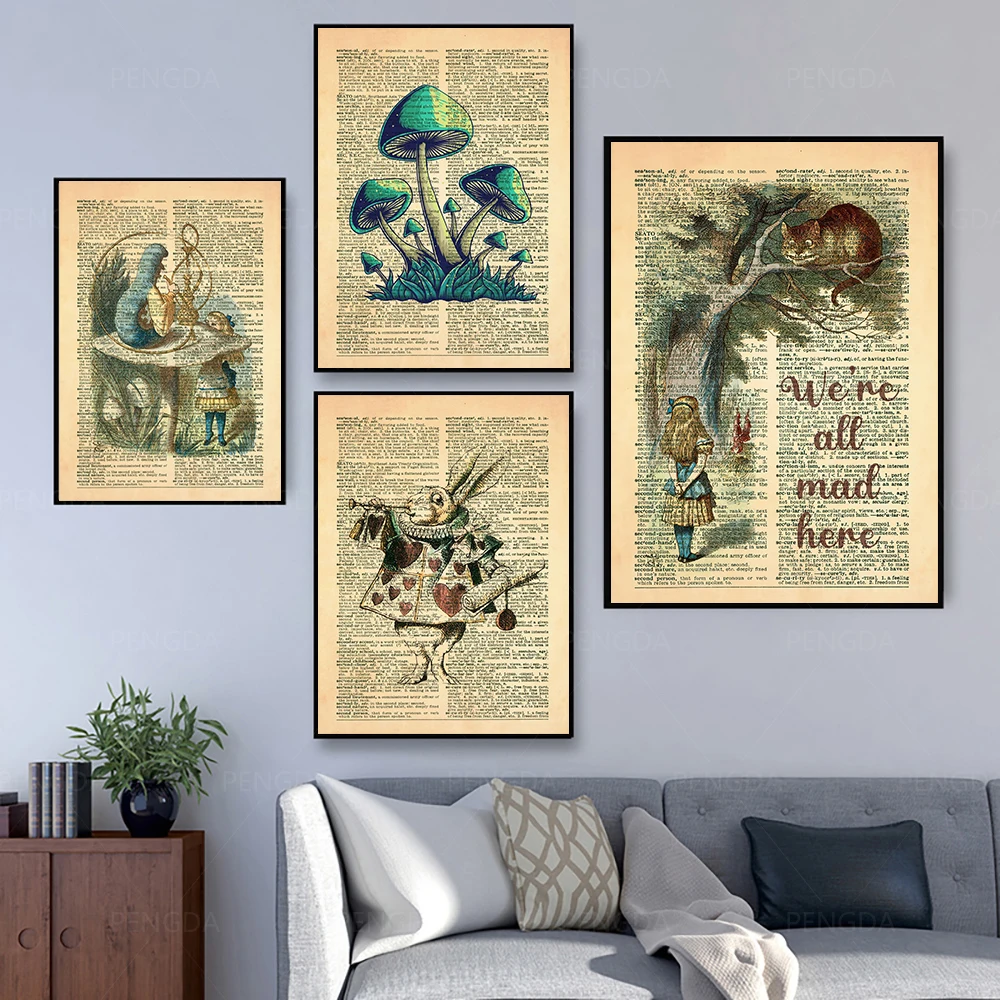 Ретро-постер с кроликом в стране чудес Картина на холсте словаре Художественная