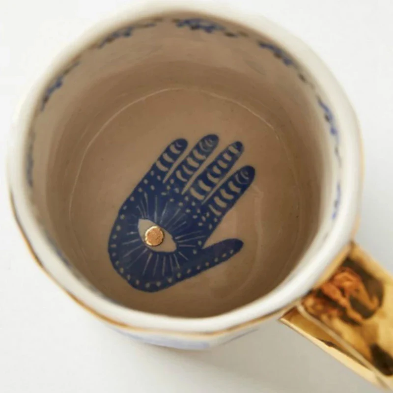 Креативная керамическая кофейная кружка глаз рук с золотым ободом декоративная