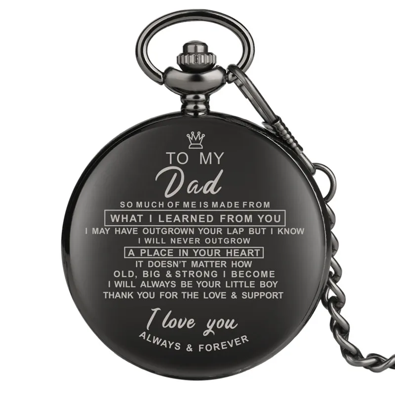 

Customized Greeting Words I LOVE YOU To My Dad Theme Men's Quartz Pocket Watch Souvenir Gifts for Father Pendant Chain reloj