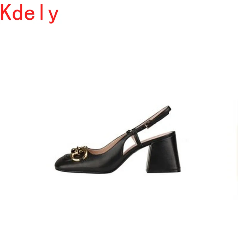 Women's Sandals Shoes 2021 New One-word Buckle High Heels Women's Square Toe Thick Heel Single Shoes Height Women Shoes