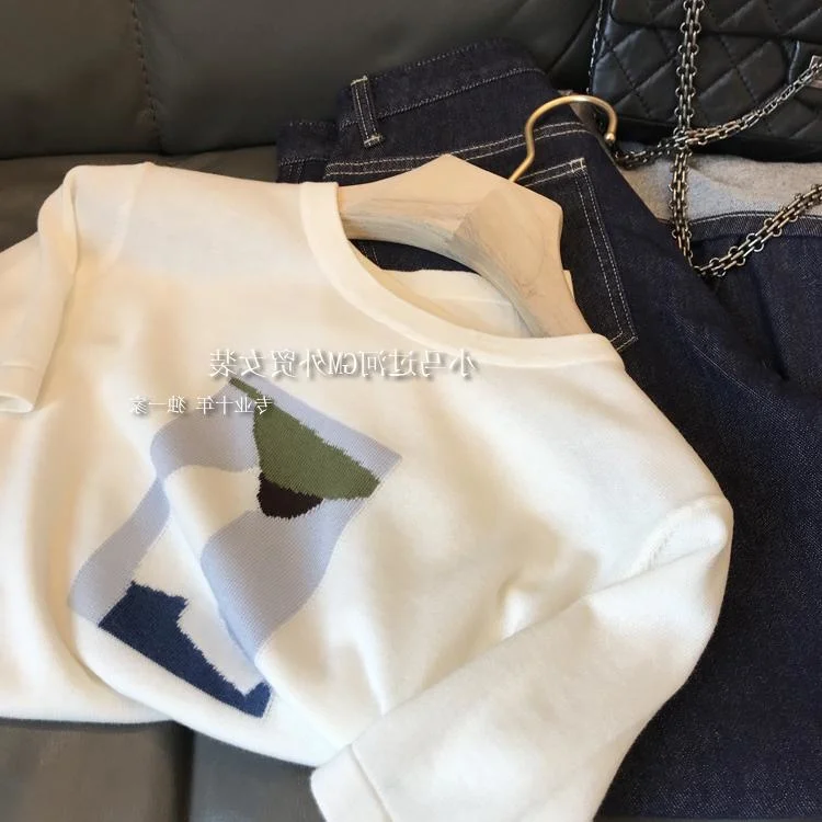 

Футболка женская с коротким рукавом, контрастный жаккардовый хлопковый топ с круглым вырезом, весна-лето