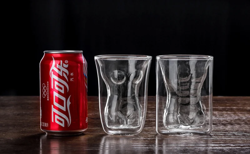 

Set of 2 cool couple body shaped crystal whiskey wine glass cups party double layer beer drinking glass GLA-106