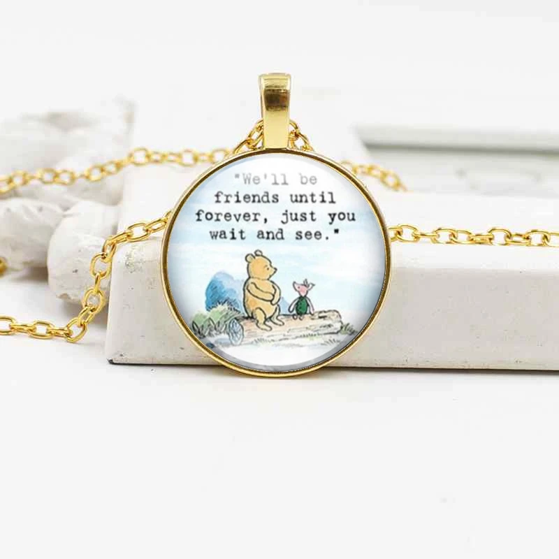 Классический вини медведь и свинья кристалл ожерелье из стекла винтажный сплав