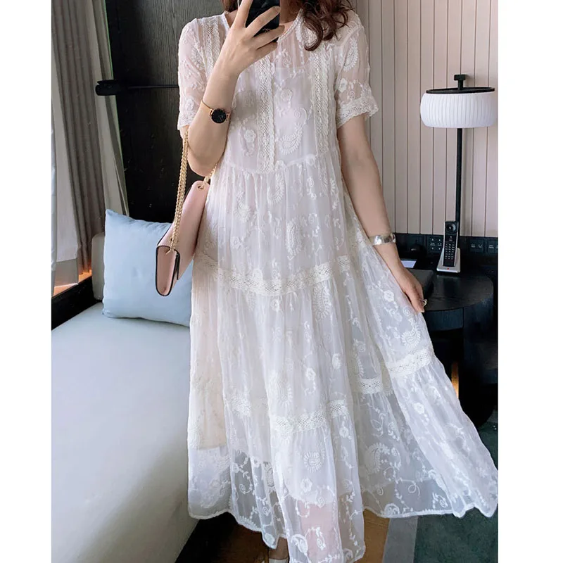 

Женское длинное платье Ordifree, белое кружевное пляжное платье с вышивкой, праздничная одежда, лето 2021