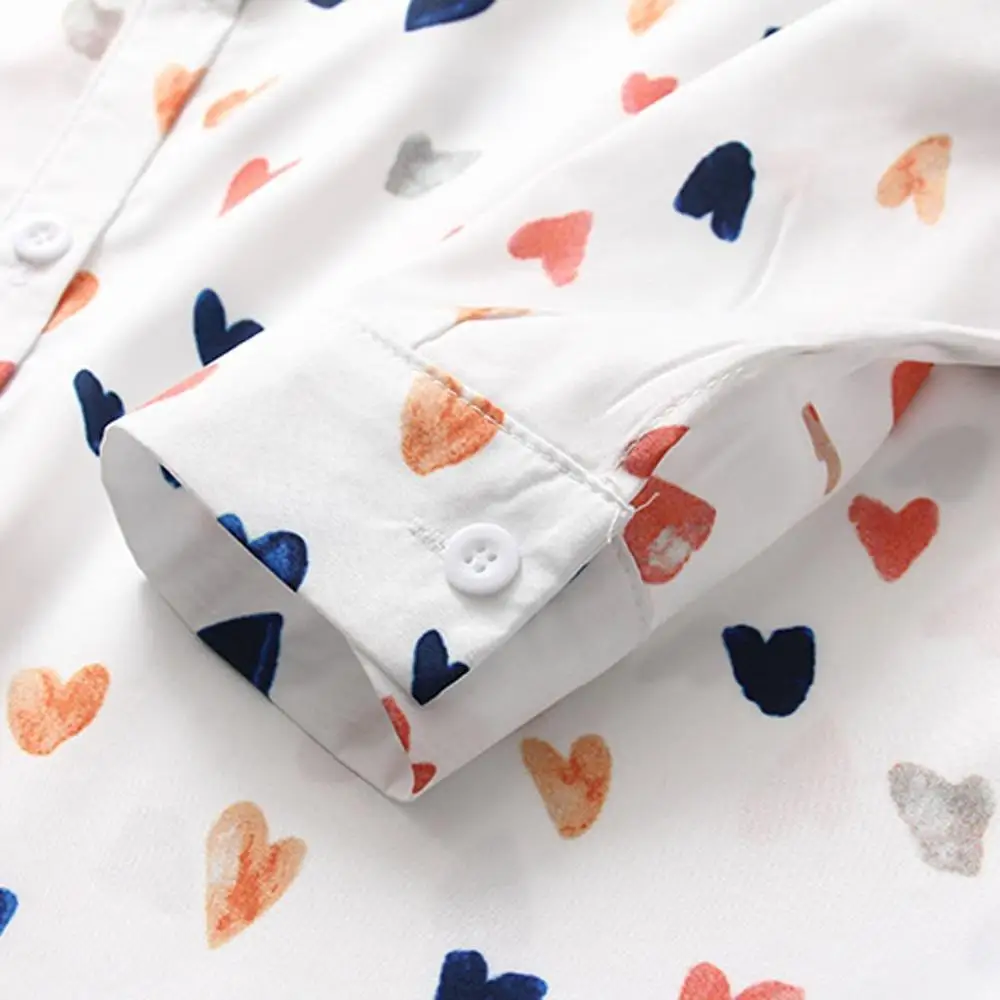 

Printed Cotton Long Sleeve Shirt Top For Women Turndown Collar Love printed Button Shirt Bottoming Spring Summer Wild Shirts #C3
