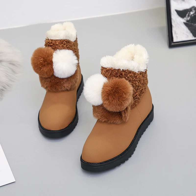 

Ladies Faux Fur Winter Warm Snow Boots Ankle Boots Plus Velvet Non-slip Shoes Platform Shoes Plus Velvet Thick Cotton Boots