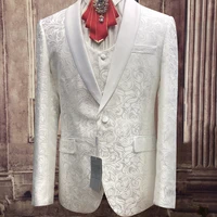 wedding suit for men 2020 groom white jacquard tuxedos double breasted vest solid color pants party ball high taste clothing