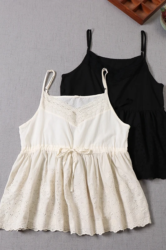 

Summer new embroidery flower V neck camis top women sleeveless cotton camis