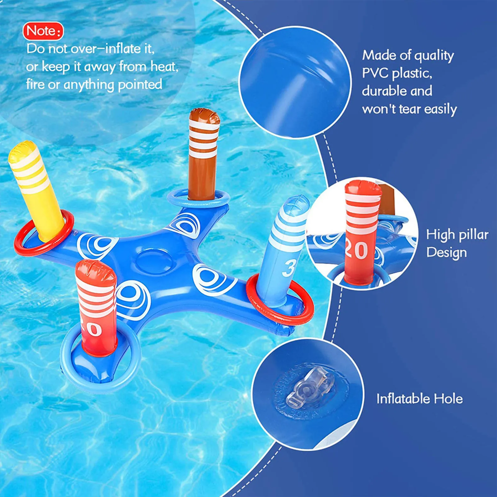 

Inflatable Ring Toys Swimming Pool Floating Ring Summer Water Beach Cross Ring Toss Game With 4PCS Rings For Children /Adults
