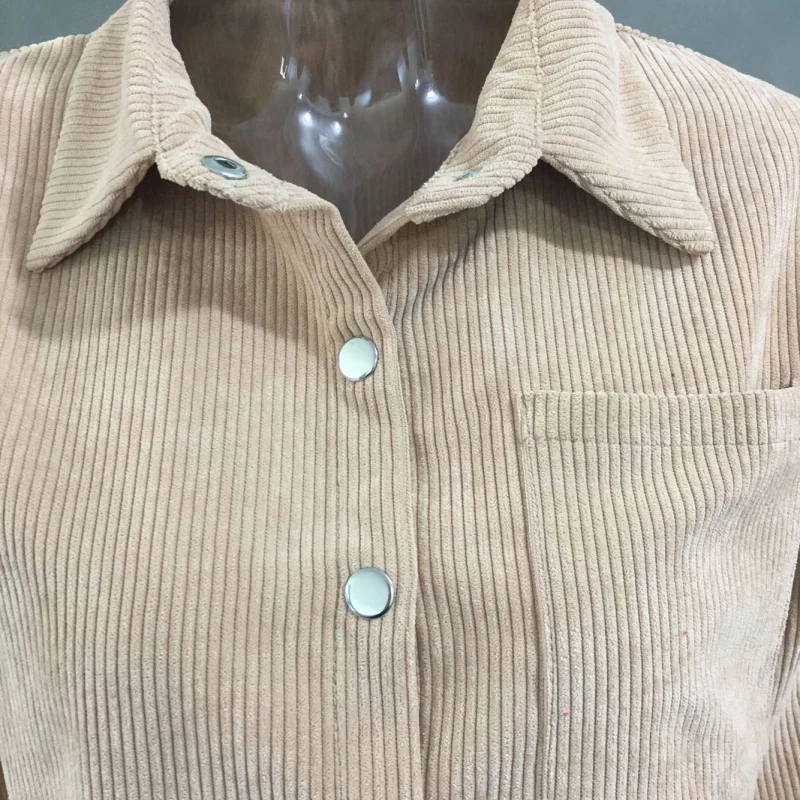 

2020 Women Casual Pockets Corduroy Velvet Blouse Shirt Singe Breasted Long Sleeve Solid Office Lady Shirts