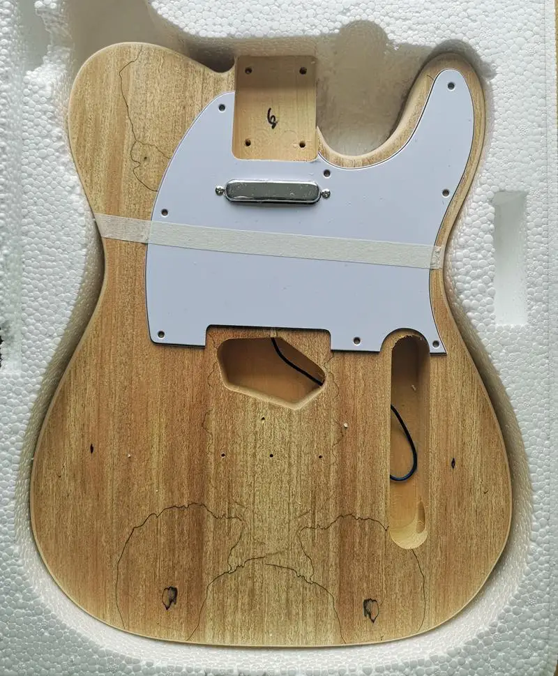 TL стиль электрогитара DIY Kit Spalted клен шпон бас дерево тело жесткий клен шеи палисандр гриф набор