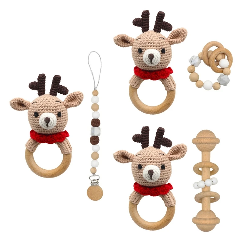 

Baby Pacifier Clip Dummy Chain Holder Wooden Teething Bracelet Crochet Toy Rattle Soother Molar Infants Teether