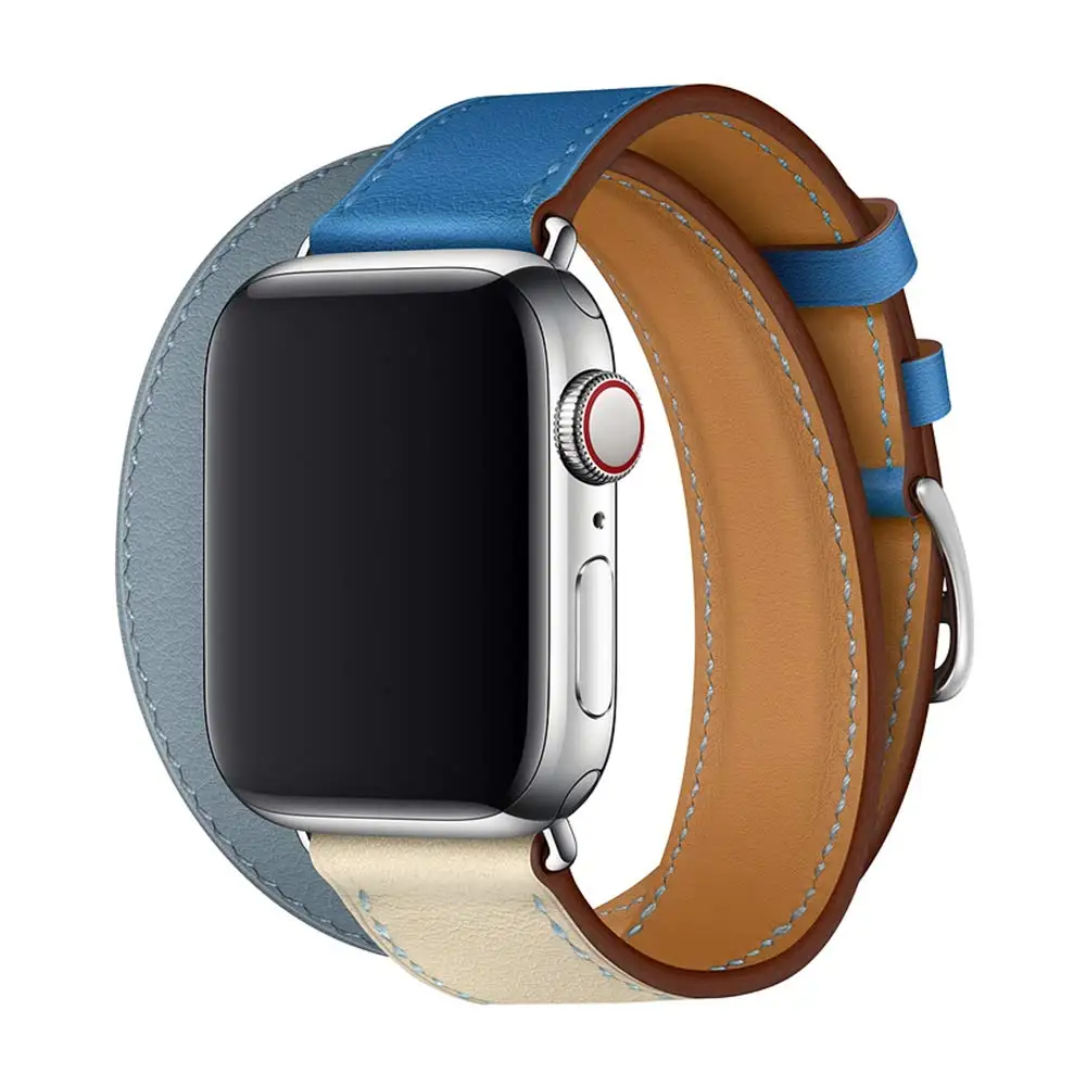 Ремешок mixcolor для iWatch серии 5 4 3 2 1 Двойная кожаная Петля для Apple Watch 42 мм 38 мм 40 мм 44 мм Мода
