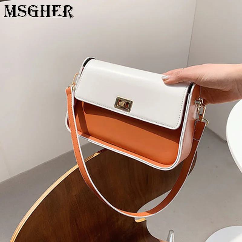 

Patchwork Color Underarm bag 2021 Fashion New High-quality PU Leather Women's Designer Handbag Chain Shoulder Messenger Bag B749