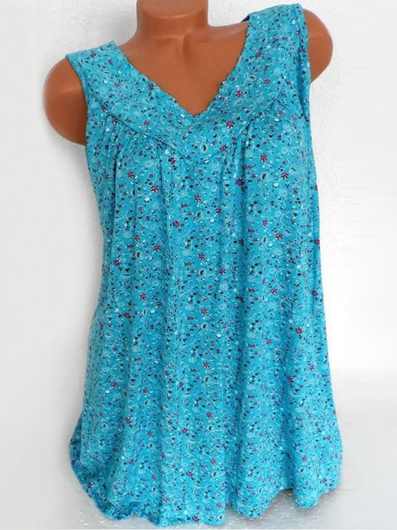 Рубашка женская с цветочным принтом топ без рукавов Свободная Повседневная