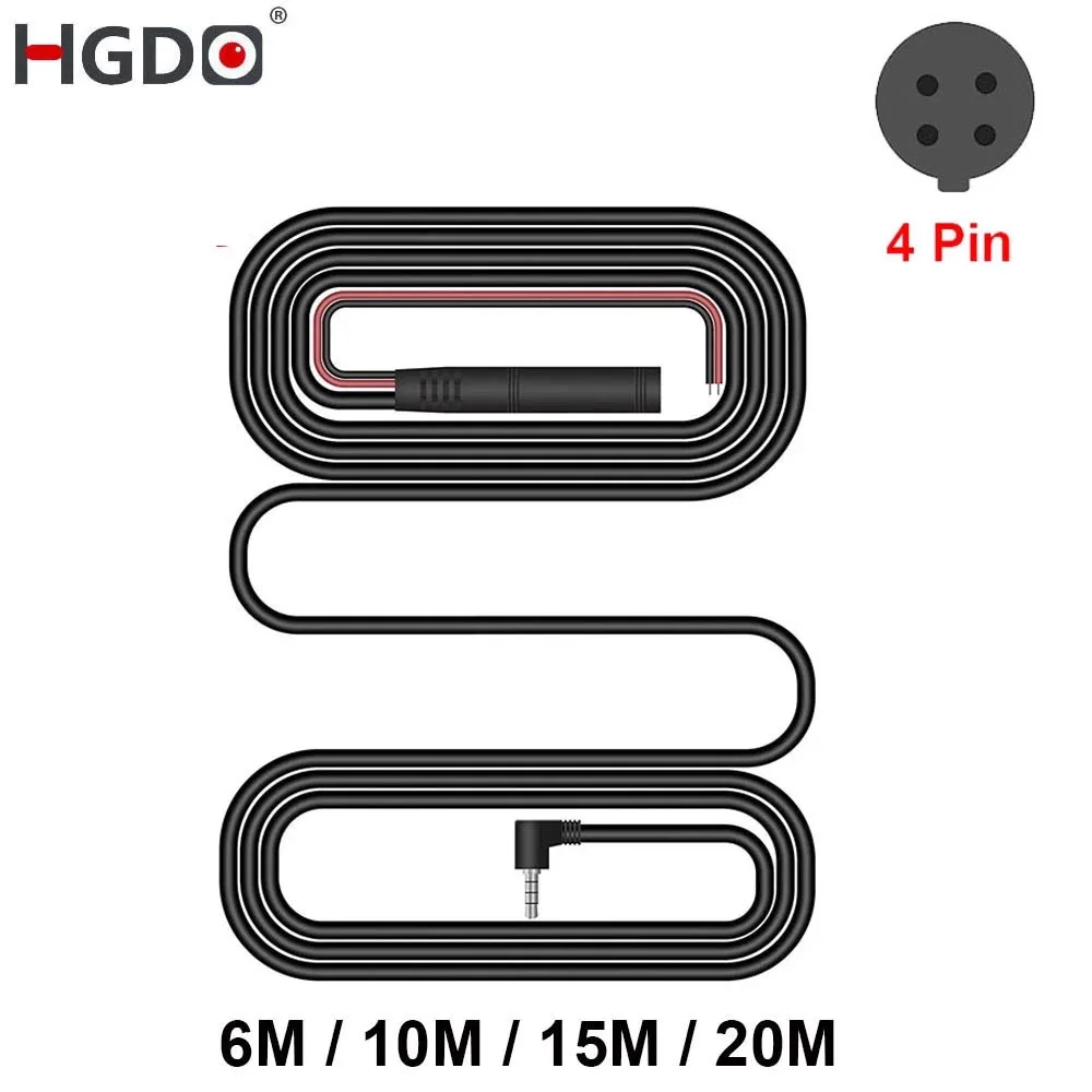 HGDO 4pin 2.5mm jack RCA Video extension Cable 12&24V 6M/10M/15M/ 20M For Rear View Camera Wire Car DVR Camera Mirror Cable