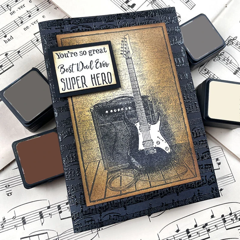 2021 neue retro musik elektrische gitarre muster transparent briefmarken für diy machen gruß karte scrapbooking keine metall schneiden stirb