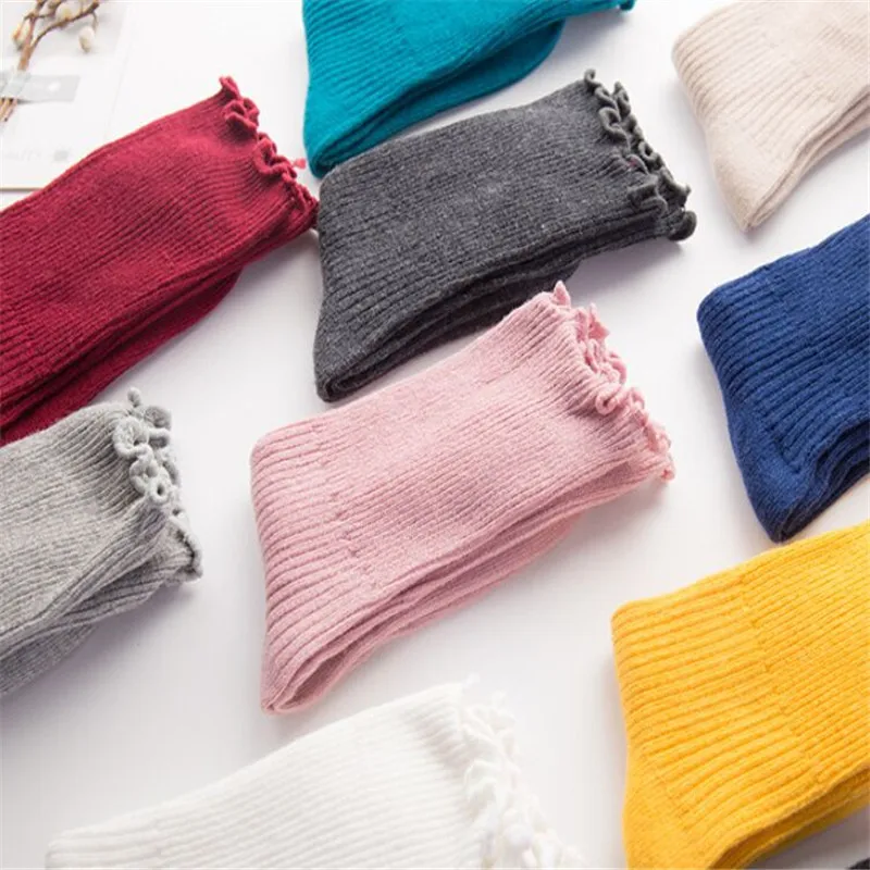 Однотонные носки до колен для девочек полосатые детские длинные зимние теплые