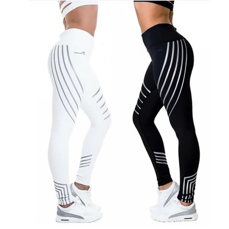 

Women Yoga Pants Sexy Gym Sport Leggings High Waist Workout Running Fitness Black White Stripe Pink Green Female Sportswear