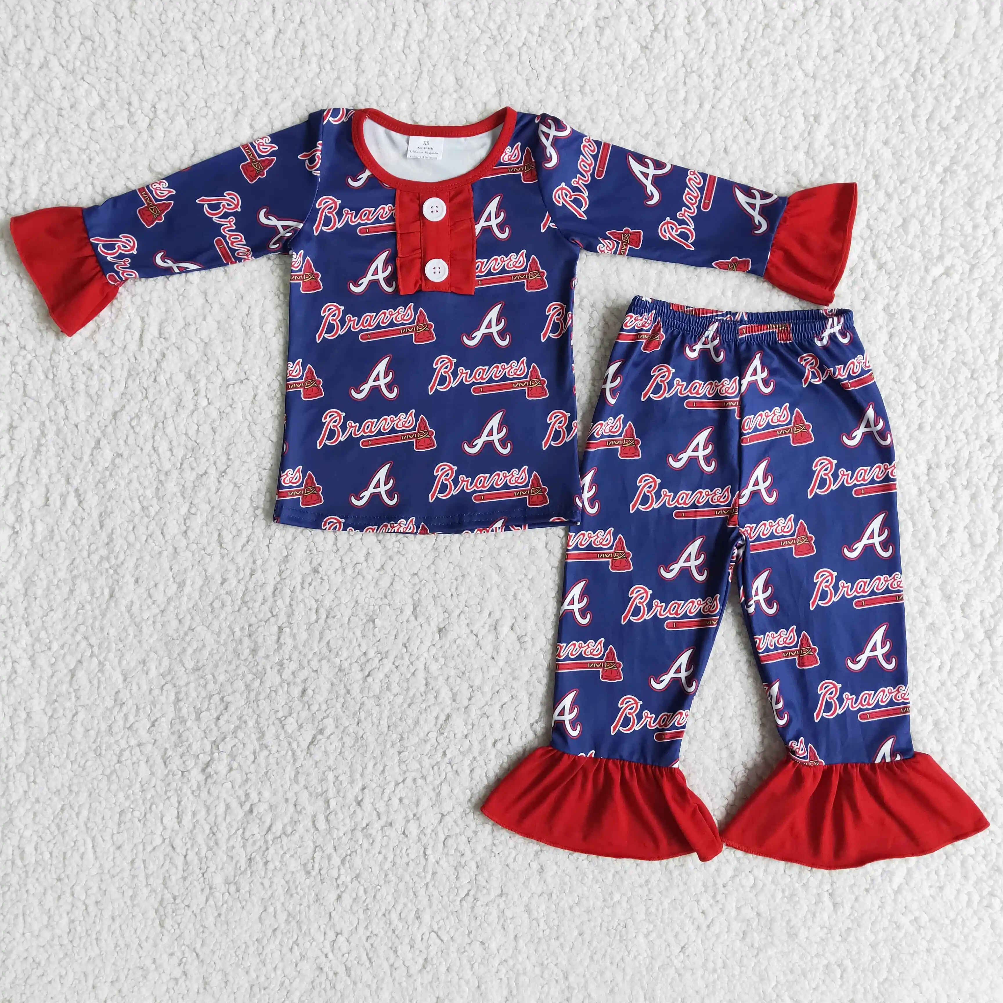 

Red Blue Team Ruffles Girls Two Pieces Pajamas