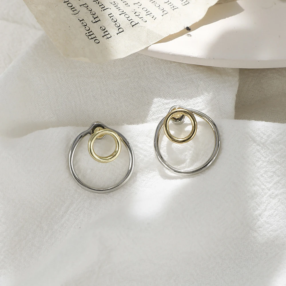 

Retro Fashion Simple Women Gold And Silver Double Color Earrings Ears Ring Charm Temperament Earrings Jewelry